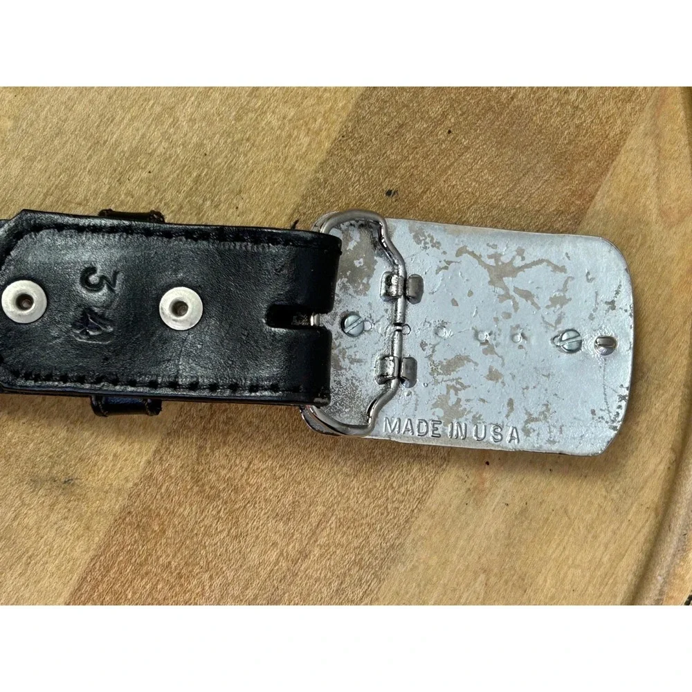 Palacios Belt Men 34 Black Western Tooled Eisenhower Dollar Buckle Leather